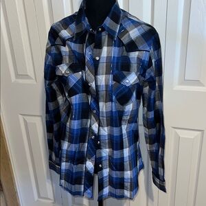 Blue Plaid pearl snap